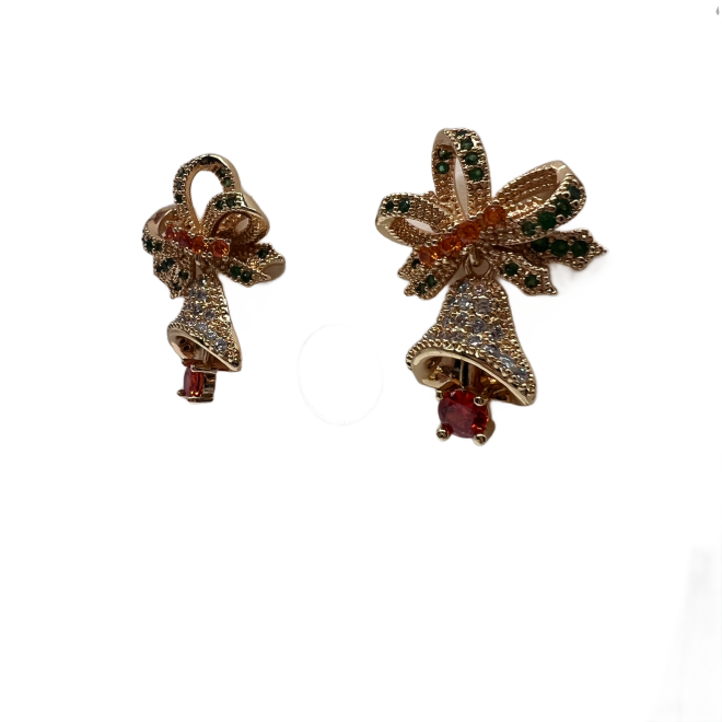 Christmas Bell Drop Earrings For Women Gold Tone Festival Statement Earrings