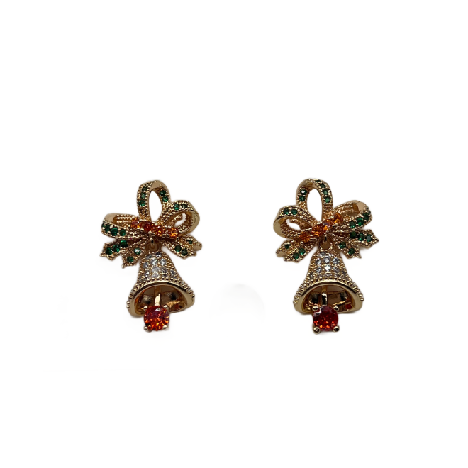 Christmas Bell Drop Earrings For Women Gold Tone Festival Statement Earrings