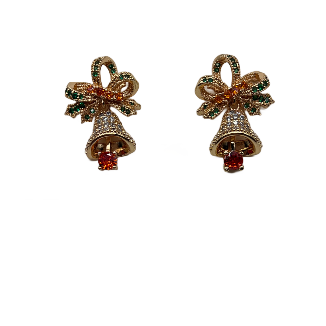 Christmas Bell Drop Earrings For Women Gold Tone Festival Statement Earrings