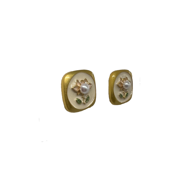 Vintage White Square Stud Earrings For Women Gold Tone Dainty Statement Earrings