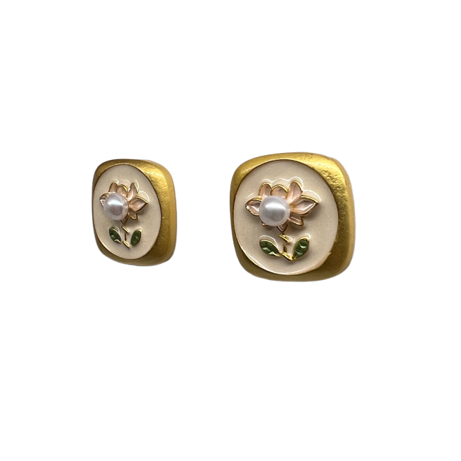 Vintage White Square Stud Earrings For Women Gold Tone Dainty Statement Earrings