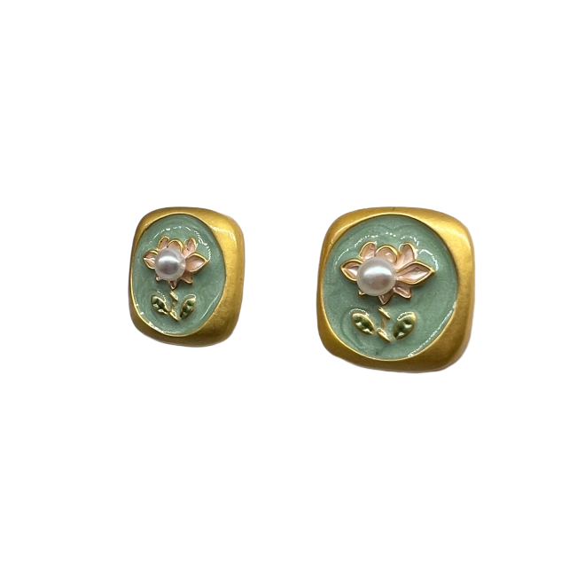 Vintage Green Square Stud Earrings For Women Gold Tone Dainty Statement Earrings