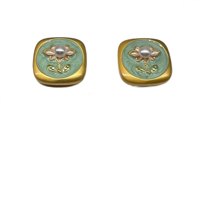 Vintage Green Square Stud Earrings For Women Gold Tone Dainty Statement Earrings