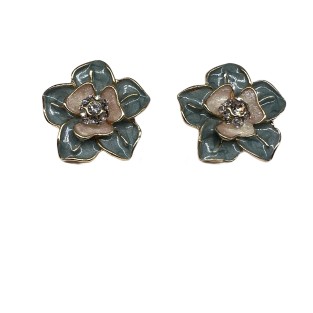 Vintage Blue Camellia Stud Earrings For Women Gold Tone Dainty Statement Earrings