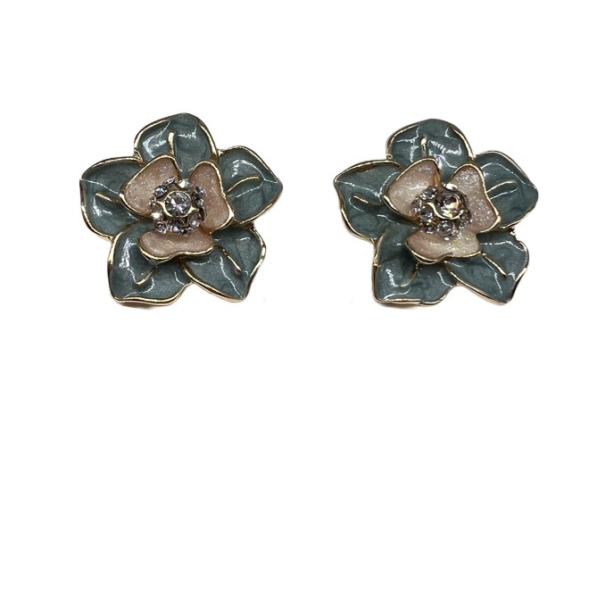 Vintage Blue Camellia Stud Earrings For Women Gold Tone Dainty Statement Earrings