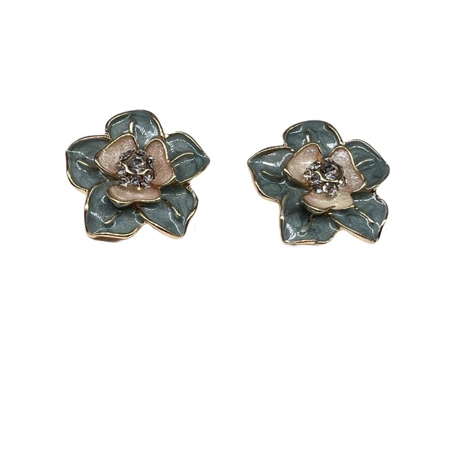 Vintage Blue Camellia Stud Earrings For Women Gold Tone Dainty Statement Earrings
