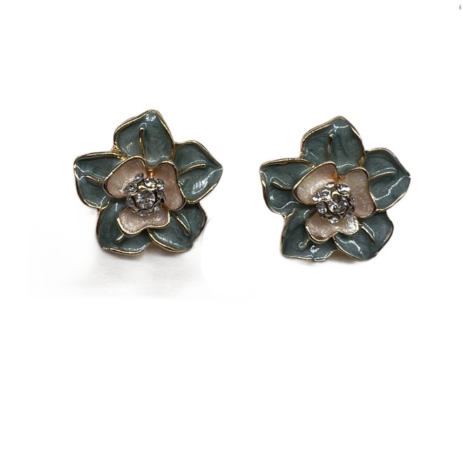 Vintage Blue Camellia Stud Earrings For Women Gold Tone Dainty Statement Earrings
