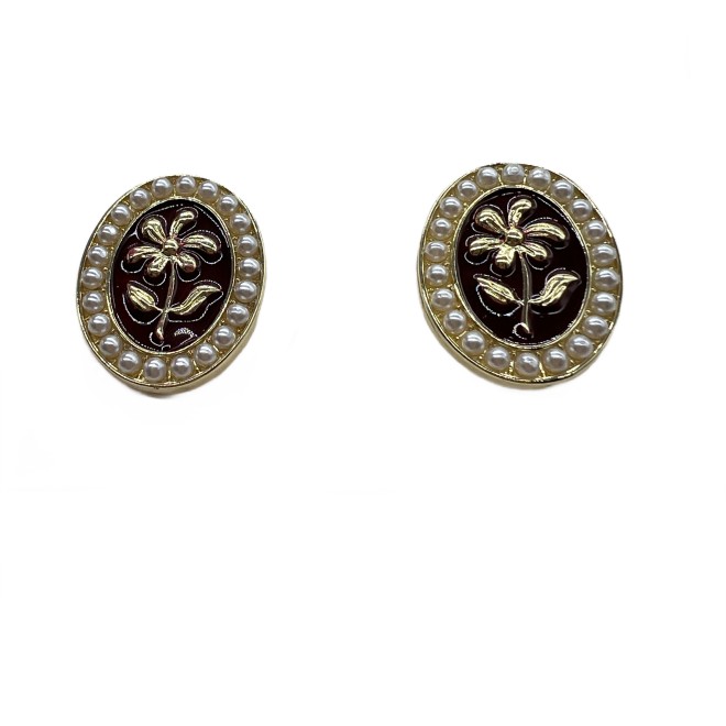 Vintage Oval Stud Earrings For Women Gold Tone Dainty Pearl Statement Earrings