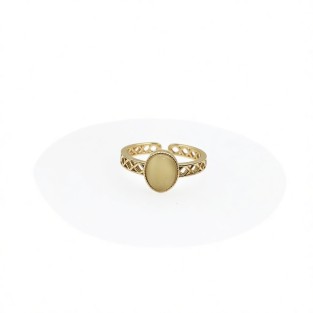 Vintage Oval Natural Stone Open Statement Ring For Women,Gold-Toned Adjustable Expandable Ring