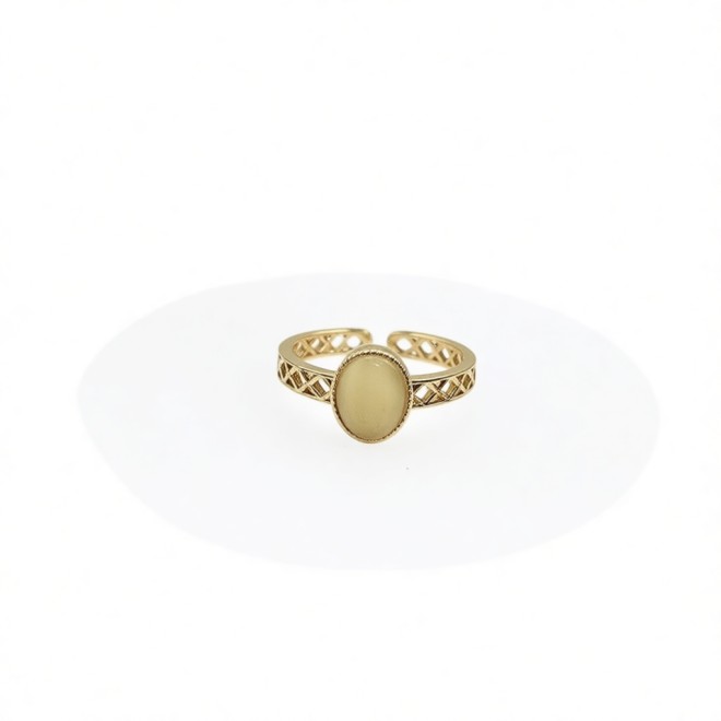 Vintage Oval Natural Stone Open Statement Ring For Women,Gold-Toned Adjustable Expandable Ring