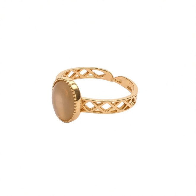 Vintage Oval Natural Stone Open Statement Ring For Women,Gold-Toned Adjustable Expandable Ring