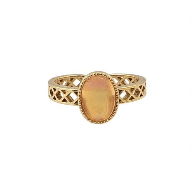 Vintage Oval Natural Stone Open Statement Ring For Women,Gold-Toned Adjustable Expandable Ring