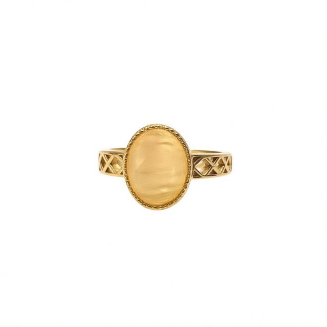 Vintage Oval Natural Stone Open Statement Ring For Women,Gold-Toned Adjustable Expandable Ring