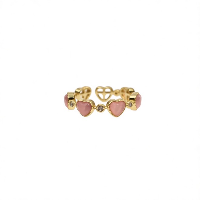 Vintage Pink Heart Open Statement Ring For Women,Gold-Toned Adjustable Expandable Ring