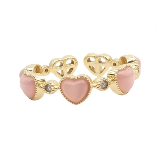 Vintage Pink Heart Open Statement Ring For Women,Gold-Toned Adjustable Expandable Ring