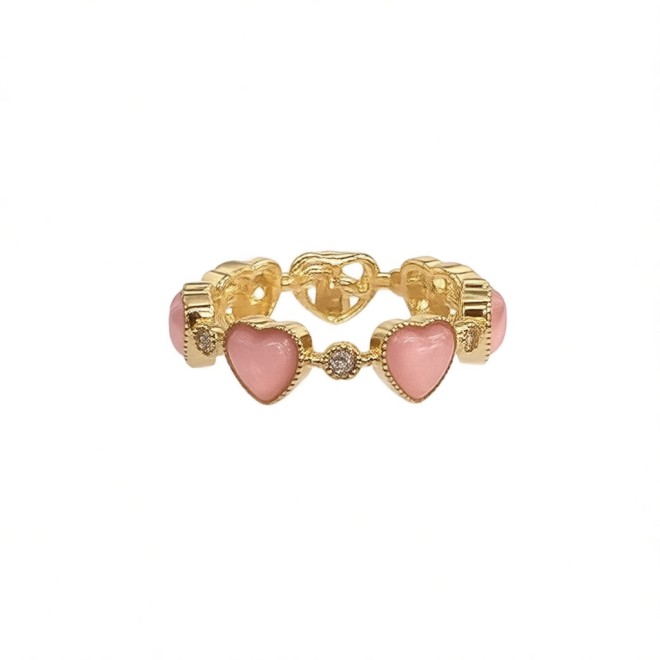 Vintage Pink Heart Open Statement Ring For Women,Gold-Toned Adjustable Expandable Ring