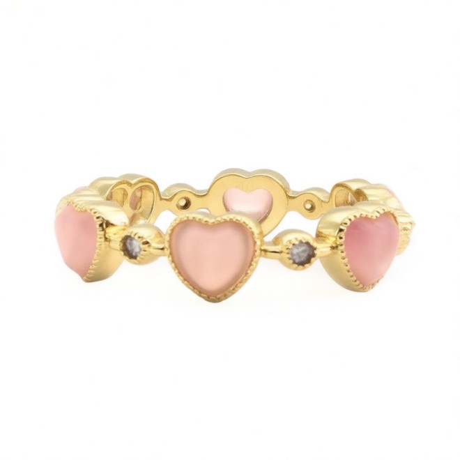 Vintage Pink Heart Open Statement Ring For Women,Gold-Toned Adjustable Expandable Ring