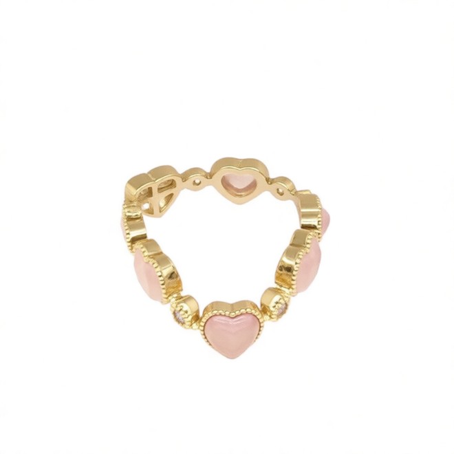 Vintage Pink Heart Open Statement Ring For Women,Gold-Toned Adjustable Expandable Ring