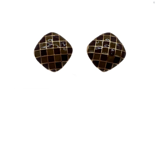 Vintage Square Plaid Stud Earrings For Women Gold Tone Dainty Statement Earrings