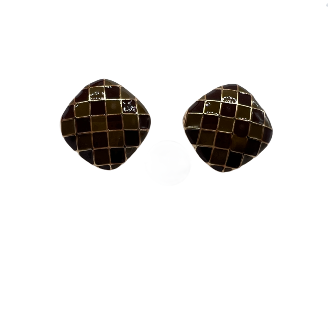 Vintage Square Plaid Stud Earrings For Women Gold Tone Dainty Statement Earrings