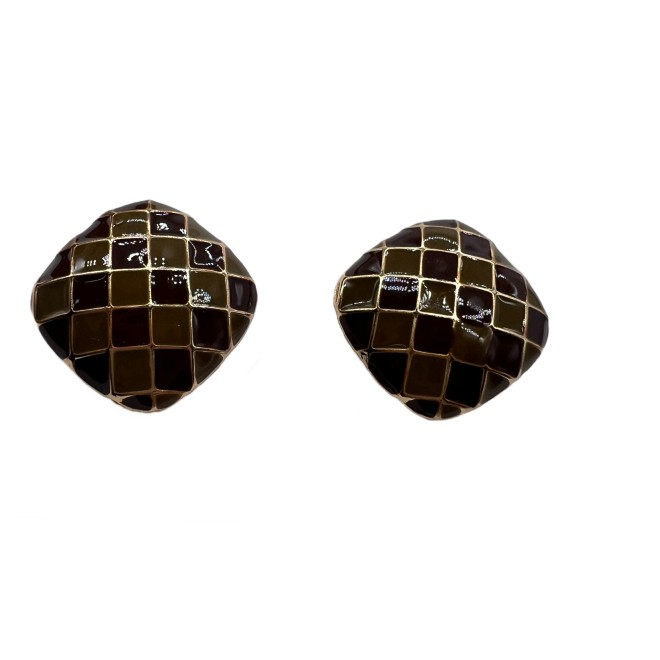 Vintage Square Plaid Stud Earrings For Women Gold Tone Dainty Statement Earrings