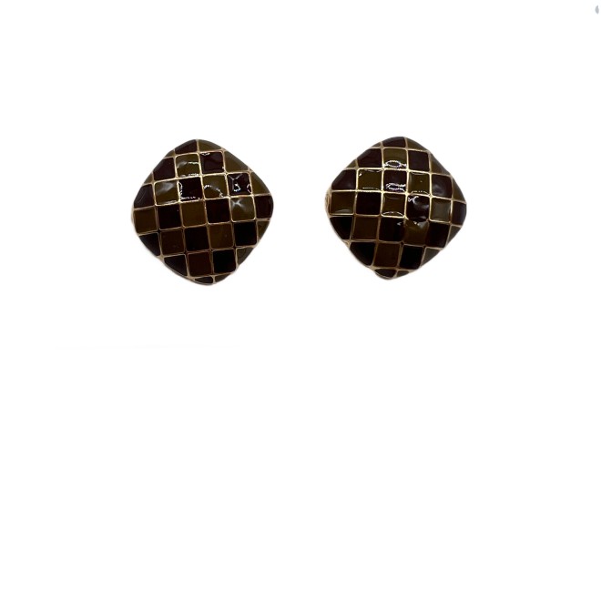 Vintage Square Plaid Stud Earrings For Women Gold Tone Dainty Statement Earrings