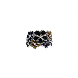 Vintage Enamel Flower Open Statement Ring For Women, Gold-Toned Adjustable Expandable Ring