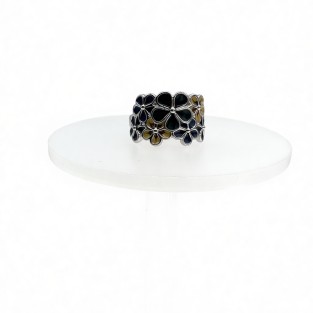 Vintage Enamel Flower Open Statement Ring For Women, Gold-Toned Adjustable Expandable Ring