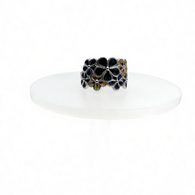 Vintage Enamel Flower Open Statement Ring For Women, Gold-Toned Adjustable Expandable Ring