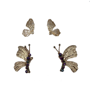 Vintage Gold Butterfly Stud Earrings For Women Gold Tone Dainty Statement Earrings