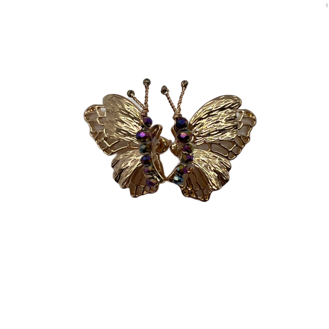 Vintage Gold Butterfly Stud Earrings For Women Gold Tone Dainty Statement Earrings