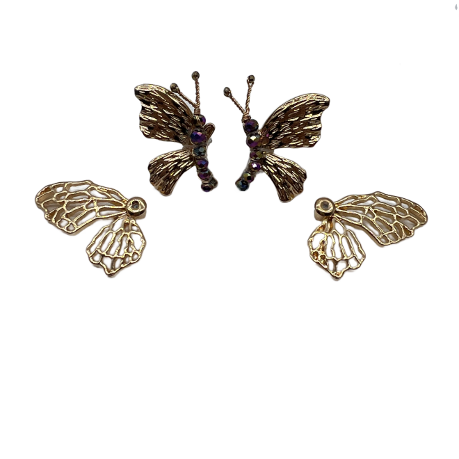 Vintage Gold Butterfly Stud Earrings For Women Gold Tone Dainty Statement Earrings